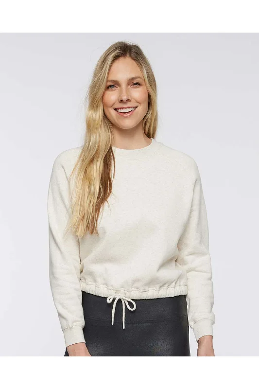 LAT Womens Relaxed Boxy Fleece Crewneck Sweatshirt - Heather Natural - NEW