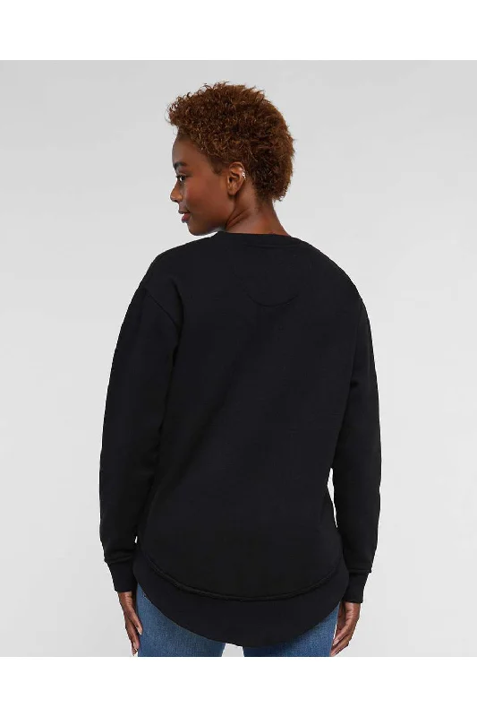 LAT Womens Weekend Fleece Crewneck Sweatshirt - Black - NEW