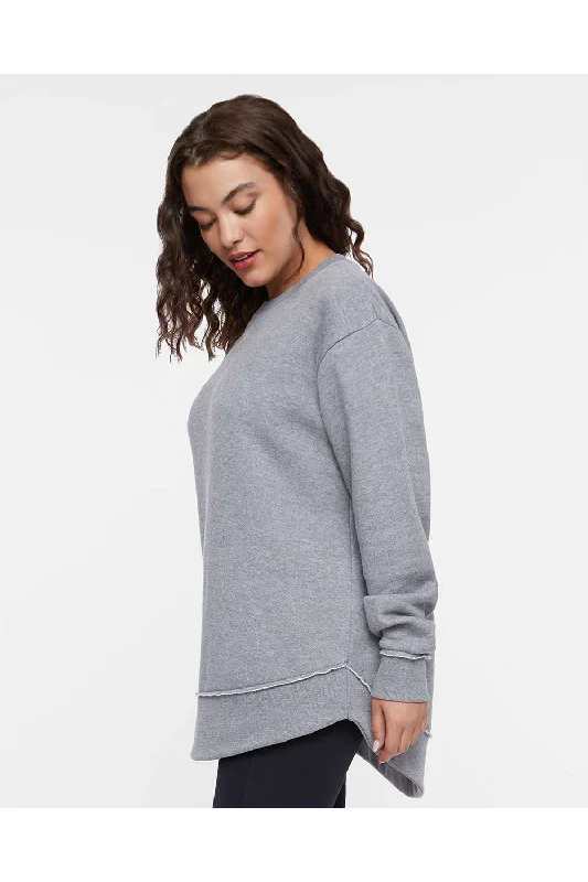 LAT Womens Weekend Fleece Crewneck Sweatshirt - Heather Granite Grey - NEW