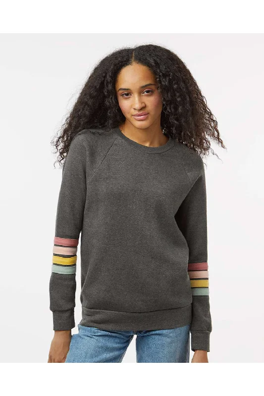 MV Sport Womens Striped Sleeves Crewneck Sweatshirt - Charcoal Grey - NEW