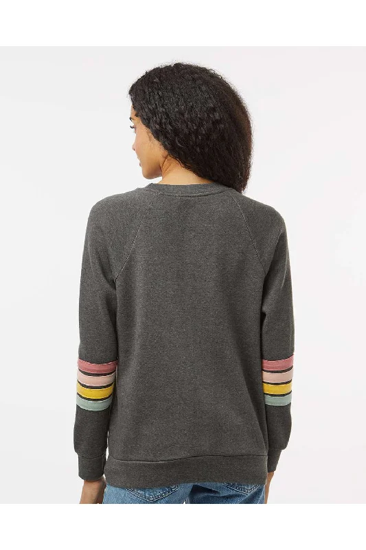 MV Sport Womens Striped Sleeves Crewneck Sweatshirt - Charcoal Grey - NEW