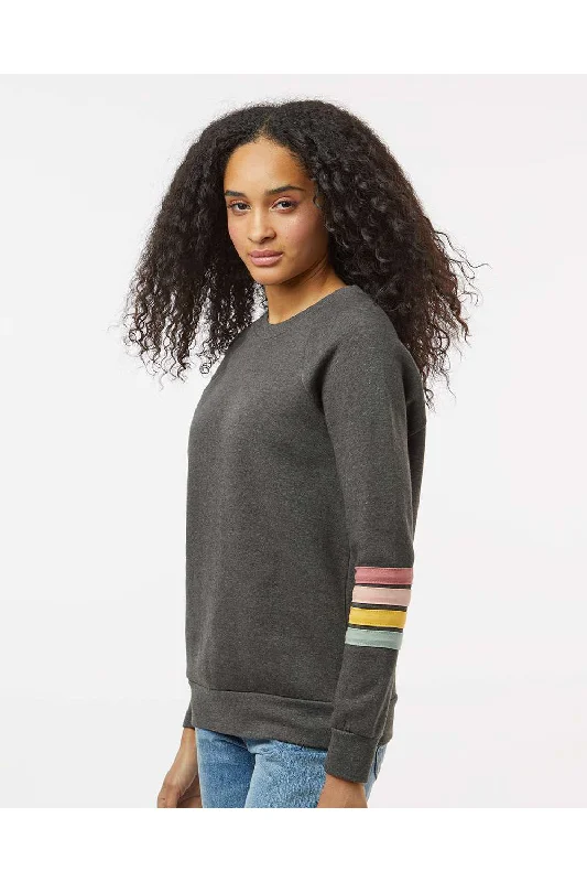 MV Sport Womens Striped Sleeves Crewneck Sweatshirt - Charcoal Grey - NEW