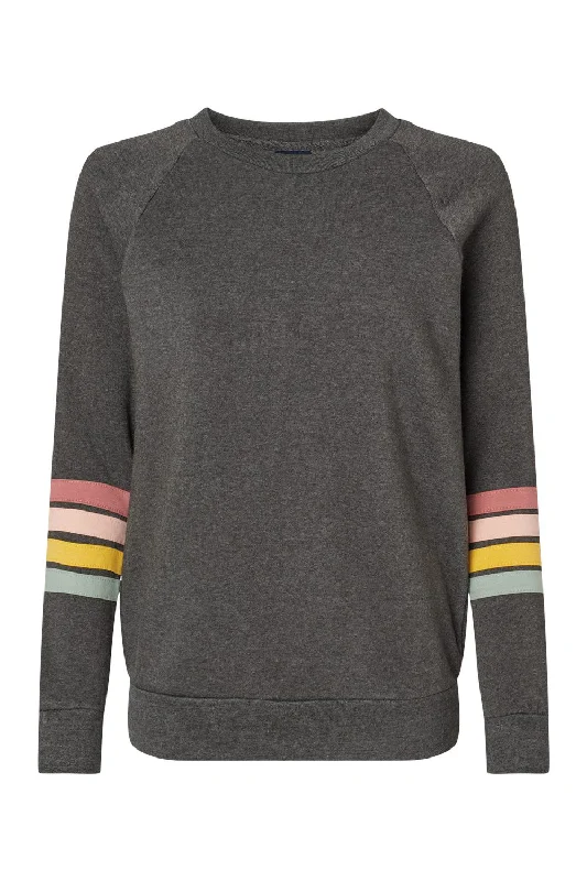 MV Sport Womens Striped Sleeves Crewneck Sweatshirt - Charcoal Grey - NEW