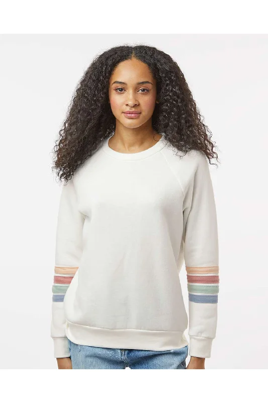 MV Sport Womens Striped Sleeves Crewneck Sweatshirt - Ivory - NEW