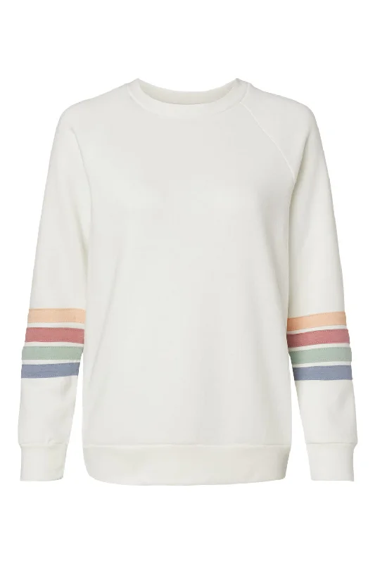 MV Sport Womens Striped Sleeves Crewneck Sweatshirt - Ivory - NEW