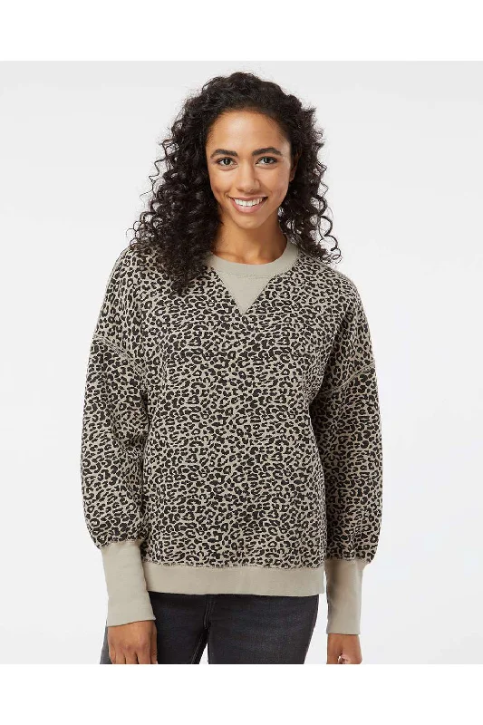 MV Sport Womens Sueded Fleece Crewneck Sweatshirt - Atmosphere/Black Leopard - NEW