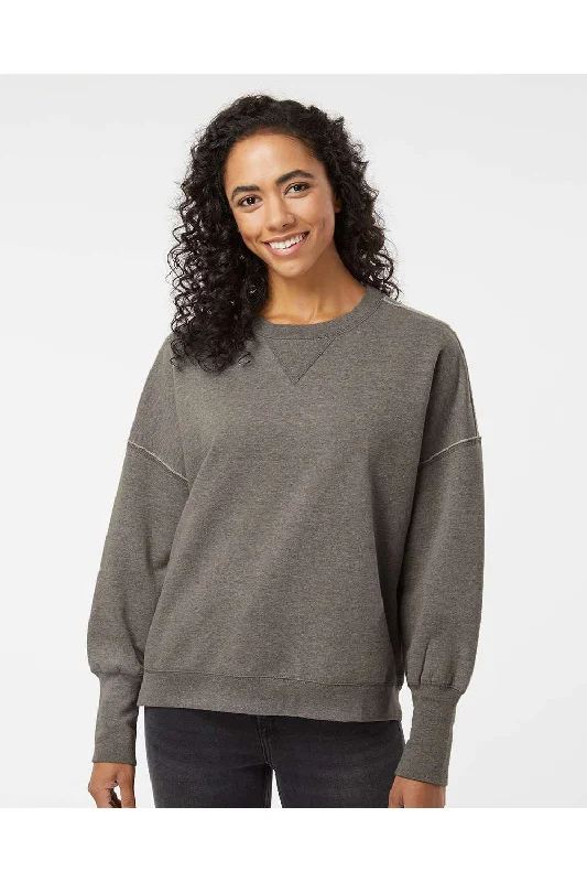 MV Sport Womens Sueded Fleece Crewneck Sweatshirt - Charcoal Grey - NEW