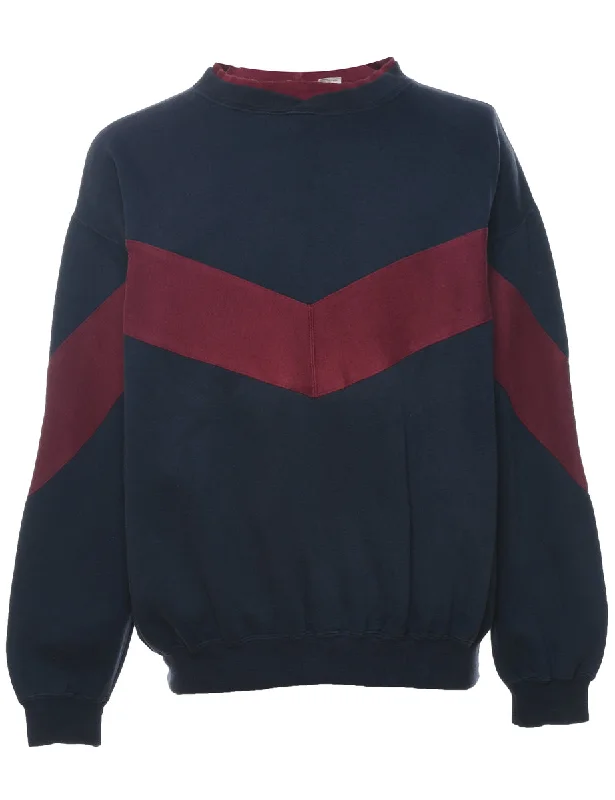 Navy & Maroon Contrast Plain Sweatshirt - L