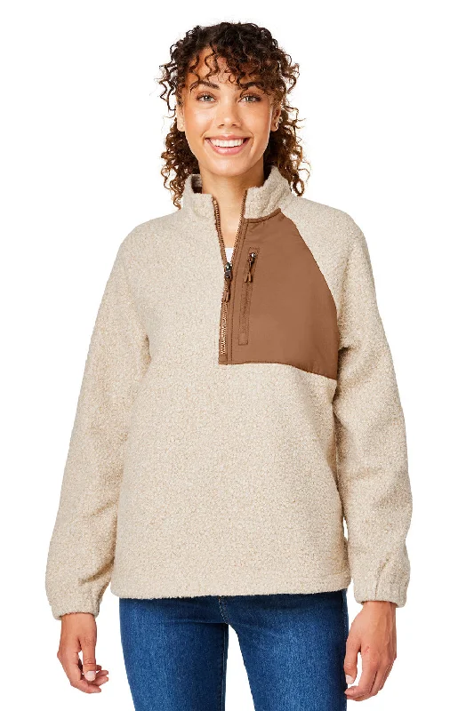 North End Womens Aura Sweater Fleece 1/4 Zip Sweatshirt - Heather Oatmeal/Teak