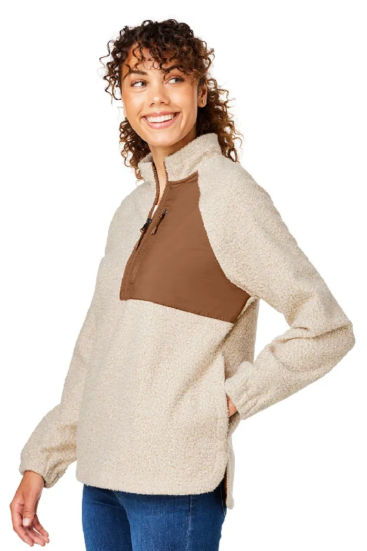 North End Womens Aura Sweater Fleece 1/4 Zip Sweatshirt - Heather Oatmeal/Teak