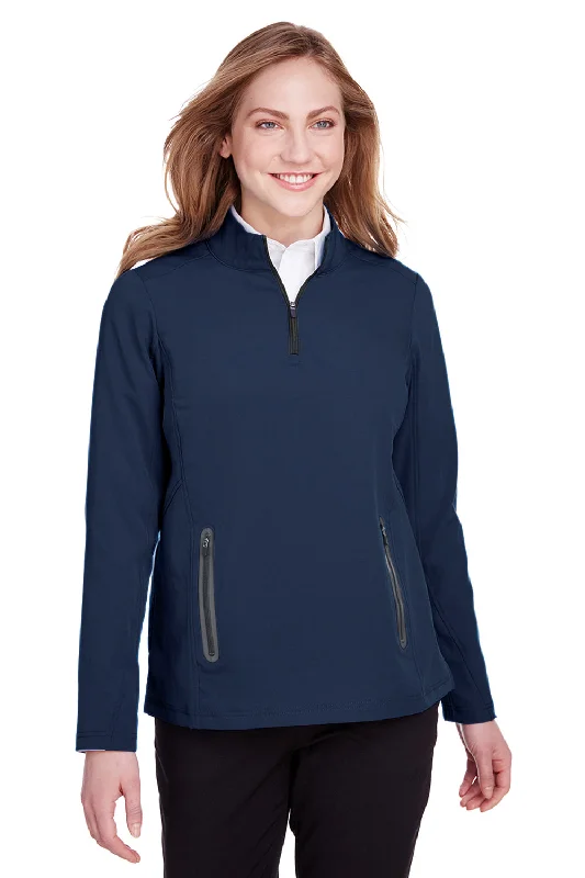 North End Womens Quest Performance Moisture Wicking 1/4 Zip Sweatshirt - Classic Navy Blue/Carbon Grey