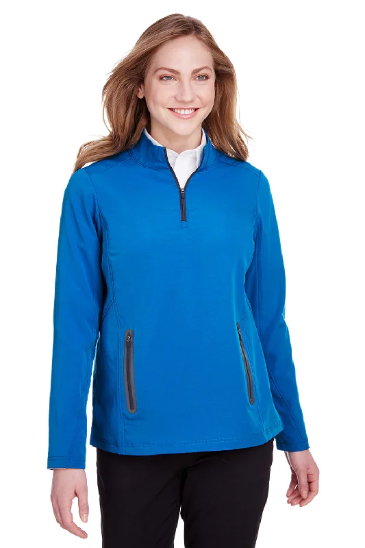 North End Womens Quest Performance Moisture Wicking 1/4 Zip Sweatshirt - Olympic Blue/Carbon Grey