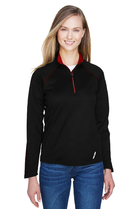 North End Womens Radar Performance Moisture Wicking 1/4 Zip Sweatshirt - Black/Classic Red