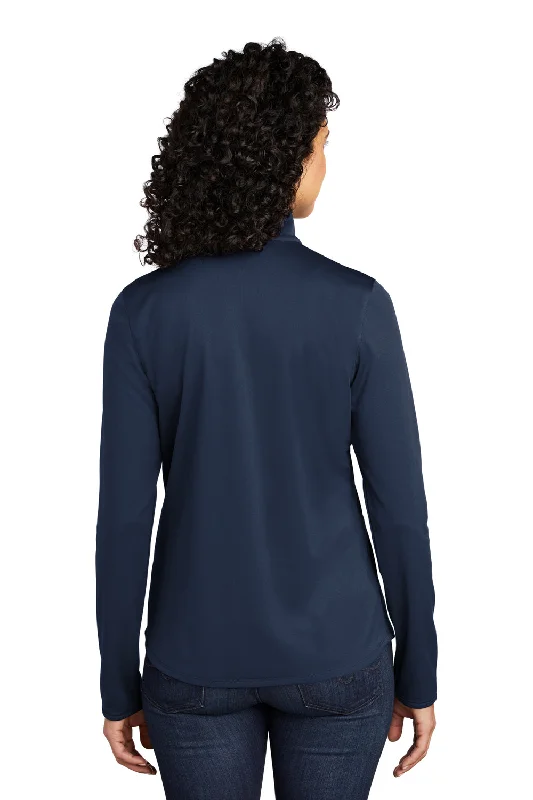 Port Authority Womens Silk Touch Performance Moisture Wicking 1/4 Zip Sweatshirt - Navy Blue/Steel Grey