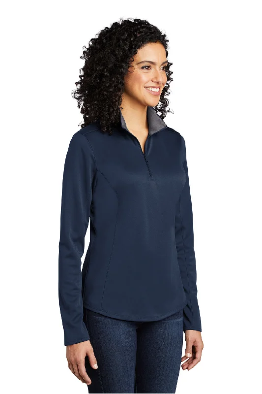 Port Authority Womens Silk Touch Performance Moisture Wicking 1/4 Zip Sweatshirt - Navy Blue/Steel Grey