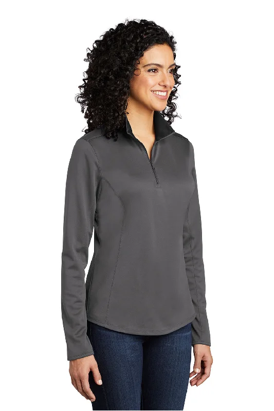 Port Authority Womens Silk Touch Performance Moisture Wicking 1/4 Zip Sweatshirt - Steel Grey/Black