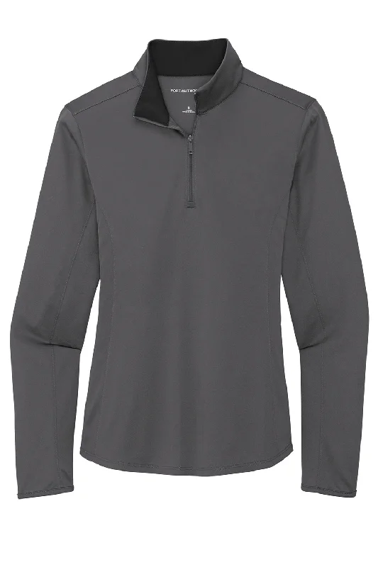 Port Authority Womens Silk Touch Performance Moisture Wicking 1/4 Zip Sweatshirt - Steel Grey/Black