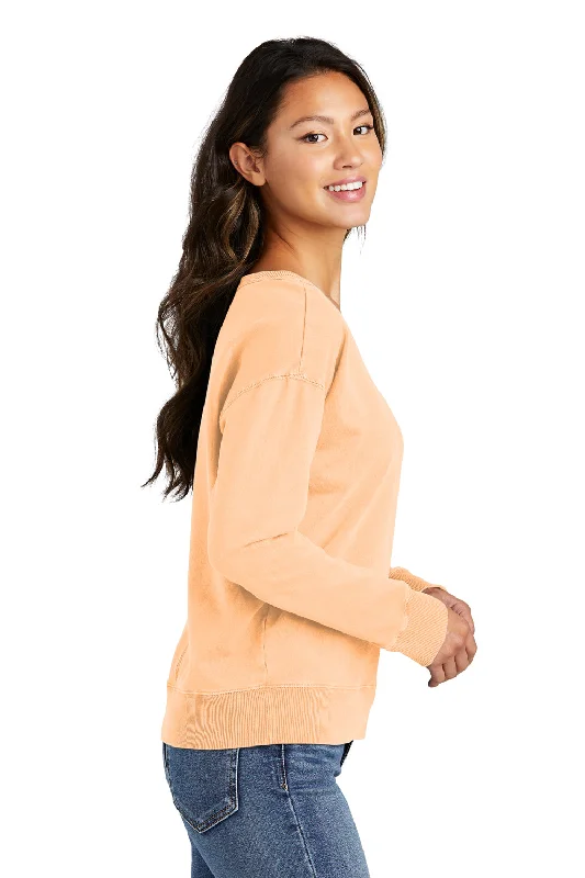 Port & Company Womens Beach Wash Garment Dyed V-Neck Sweatshirt - Peach