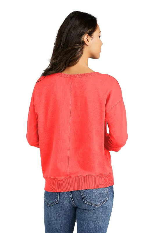 Port & Company Womens Beach Wash Garment Dyed V-Neck Sweatshirt - Poppy Red