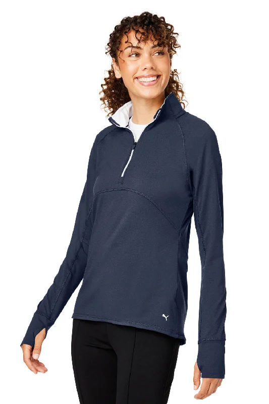 Puma Womens Gamer Moisture Wicking 1/4 Zip Sweatshirt - Navy Blue