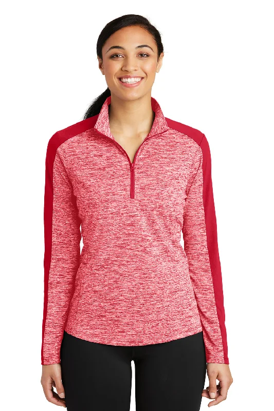 Sport-Tek Womens Electric Heather Moisture Wicking 1/4 Zip Sweatshirt - Deep Red Electric/Deep Red