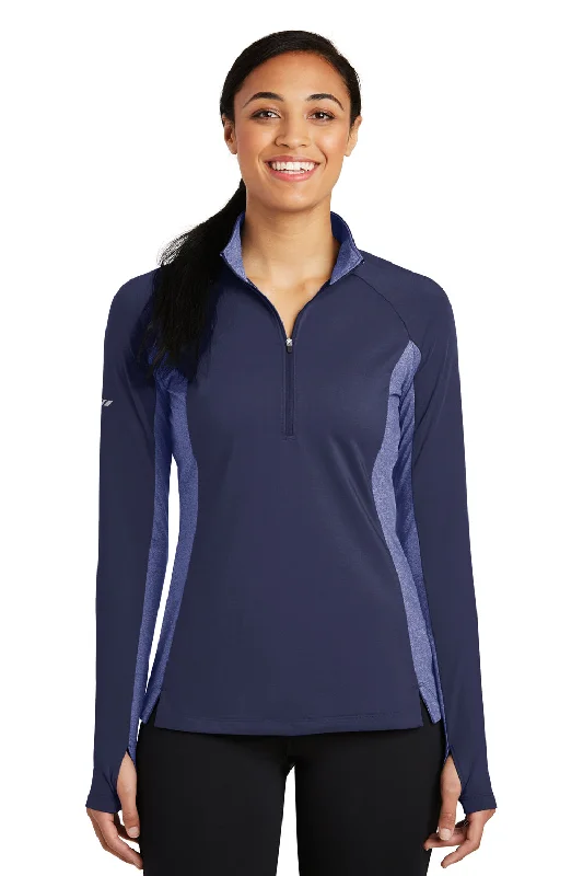 Sport-Tek Womens Sport-Wick Moisture Wicking 1/4 Zip Sweatshirt - True Navy Blue/Heather True Navy Blue