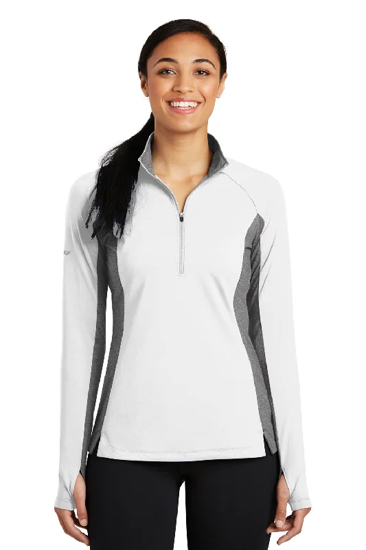 Sport-Tek Womens Sport-Wick Moisture Wicking 1/4 Zip Sweatshirt - White/Heather Charcoal Grey