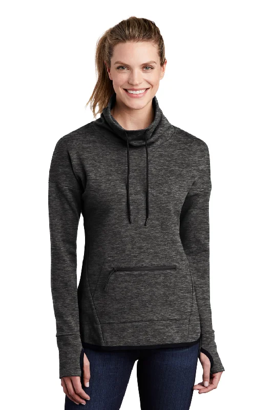 Sport-Tek Womens Triumph Fleece Cowl Neck Sweatshirt - Heather Black