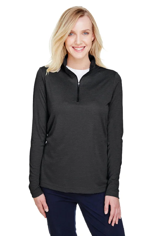 Team 365 Womens Zone Sonic Performance Moisture Wicking 1/4 Zip Sweatshirt - Heather Black