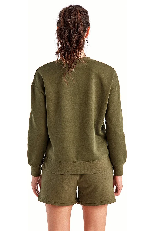 TriDri Womens Billie Side Zip Crewneck Sweatshirt - Olive Green