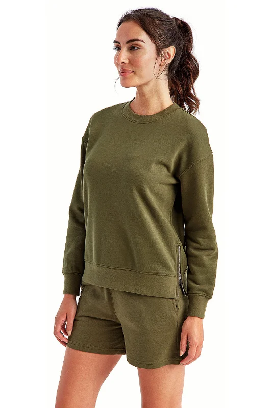 TriDri Womens Billie Side Zip Crewneck Sweatshirt - Olive Green