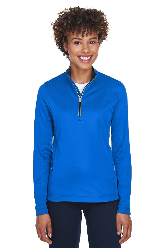 UltraClub Womens Cool & Dry Moisture Wicking 1/4 Zip Sweatshirt - Kyanos Blue