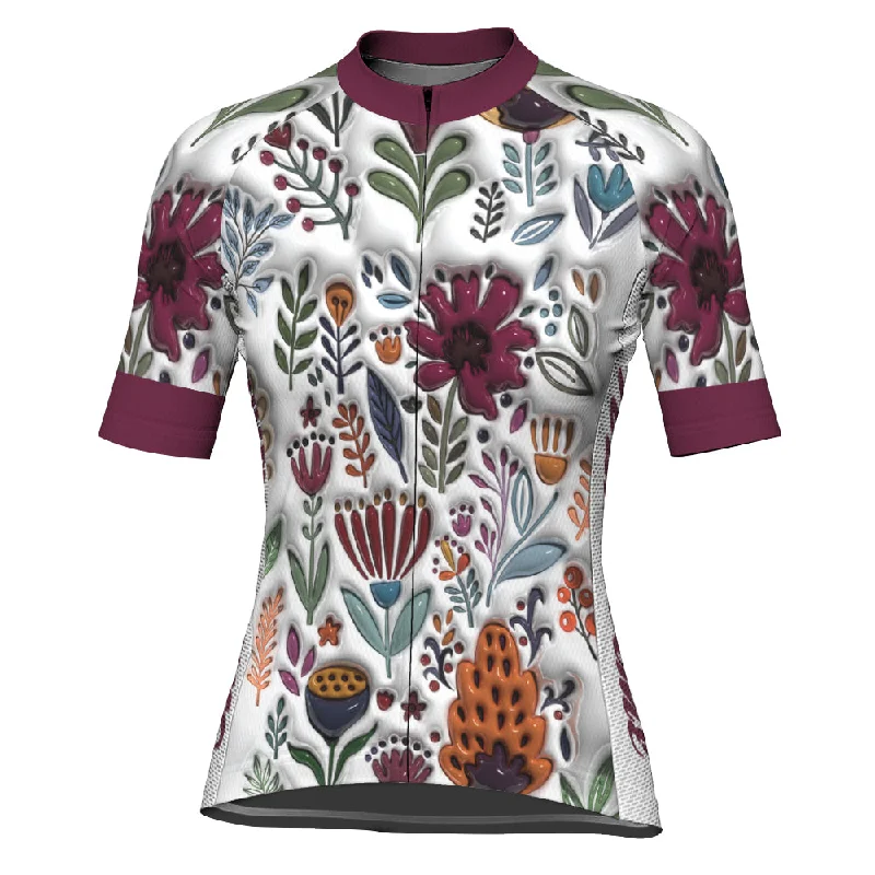 Customized Colorful Garden Art 3D Inflated Effect Cycling Jersey For Women