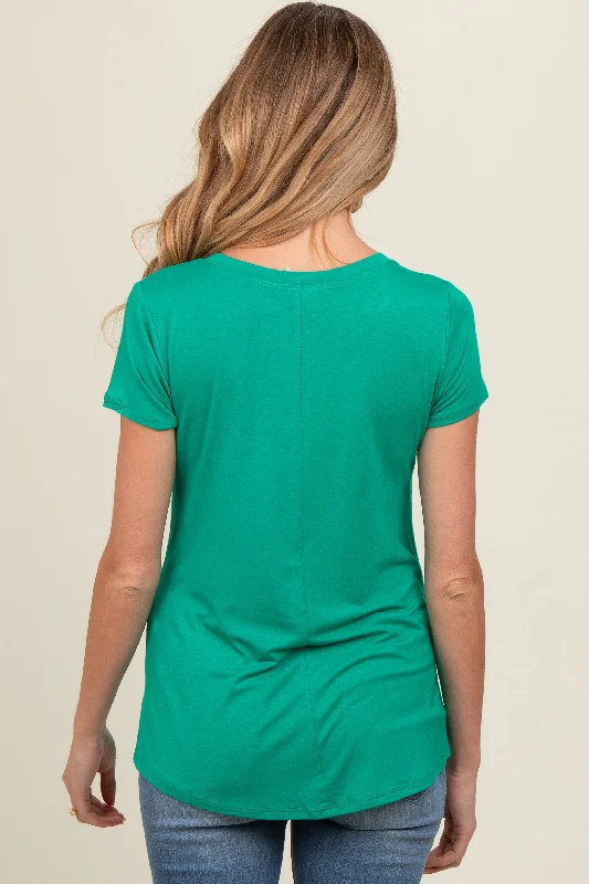 Green Basic Short Sleeve Maternity Top