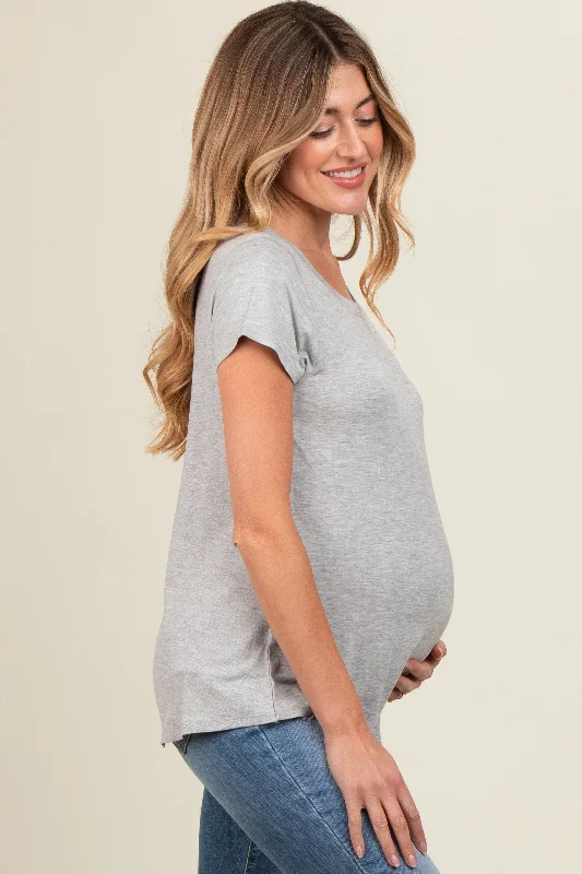 Heather Grey Basic Short Sleeve Maternity Top