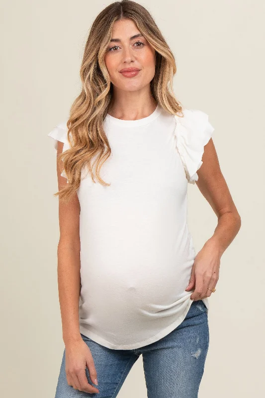 Ivory Double Ruffle Sleeve Maternity Top