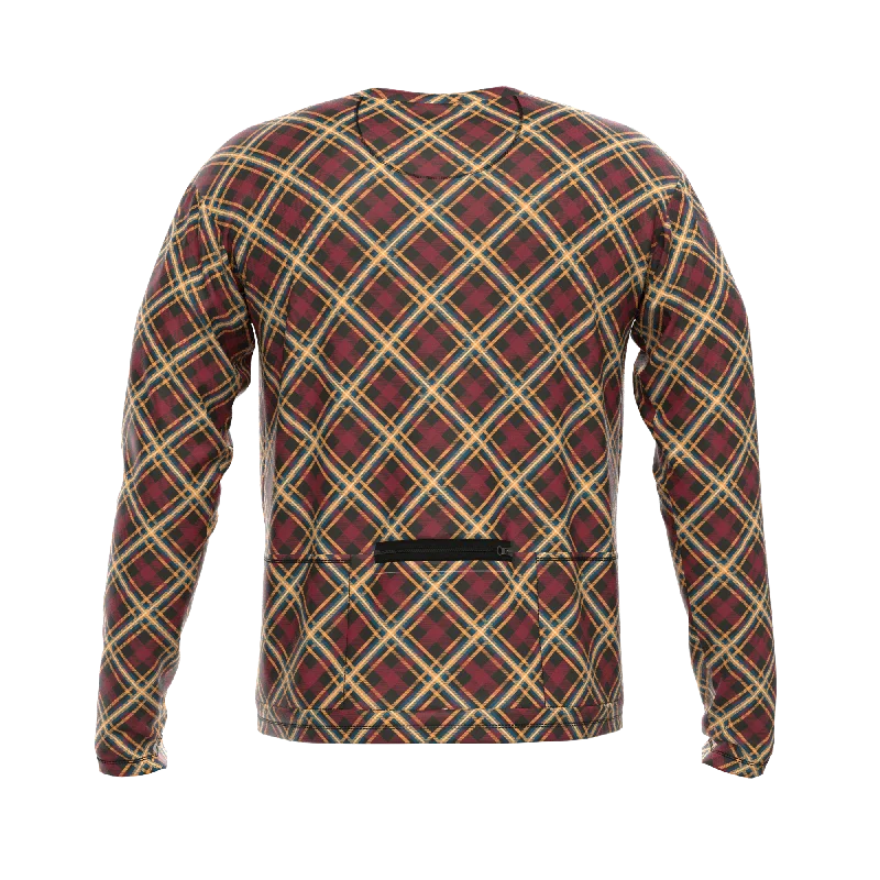 Men's Red Plaid Checkered Long Sleeve Cycling Shirt