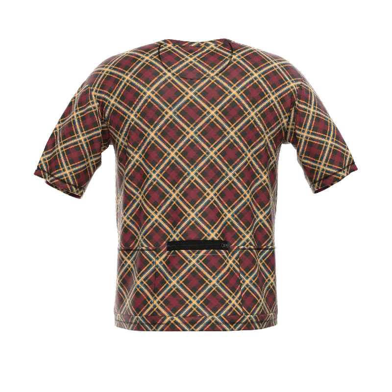 Men's Red Plaid Checkered Short Sleeve Cycling Shirt