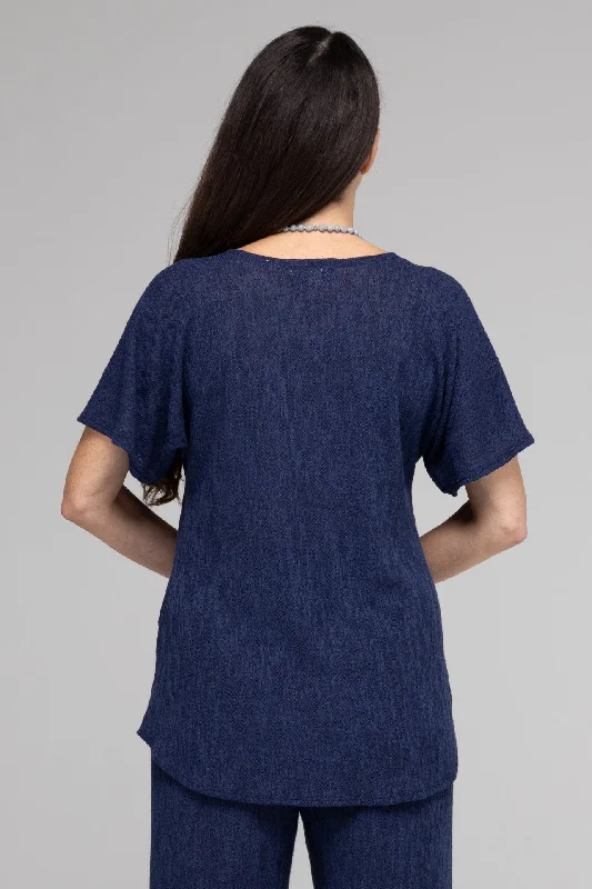 Navy Haven Poly/Rayon Knit Longer Sleeve Top