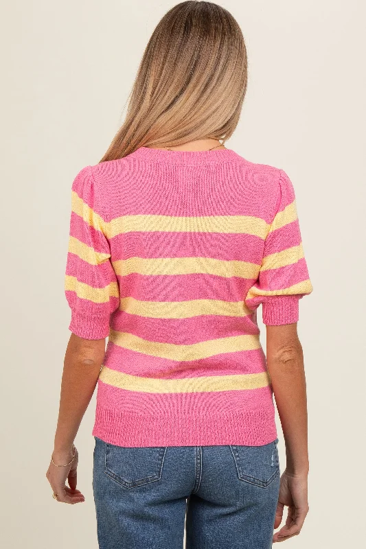 Pink Striped Terry Knit Maternity Top