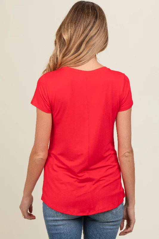 Red Basic Short Sleeve Maternity Top