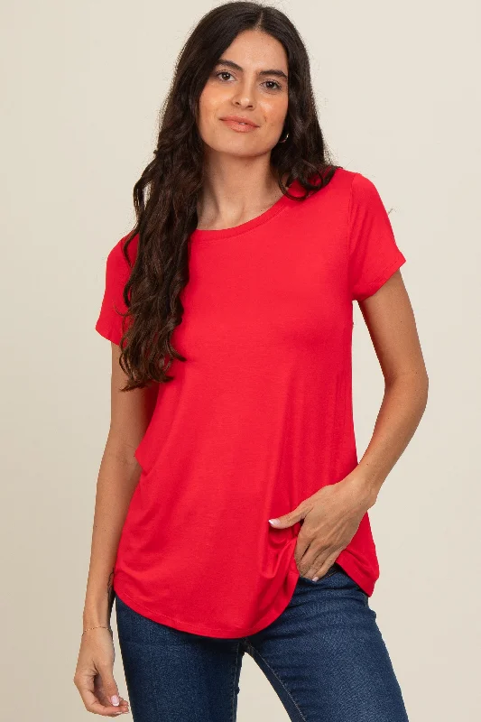 Red Basic Short Sleeve Maternity Top