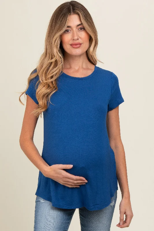 Royal Blue Basic Short Sleeve Maternity Top