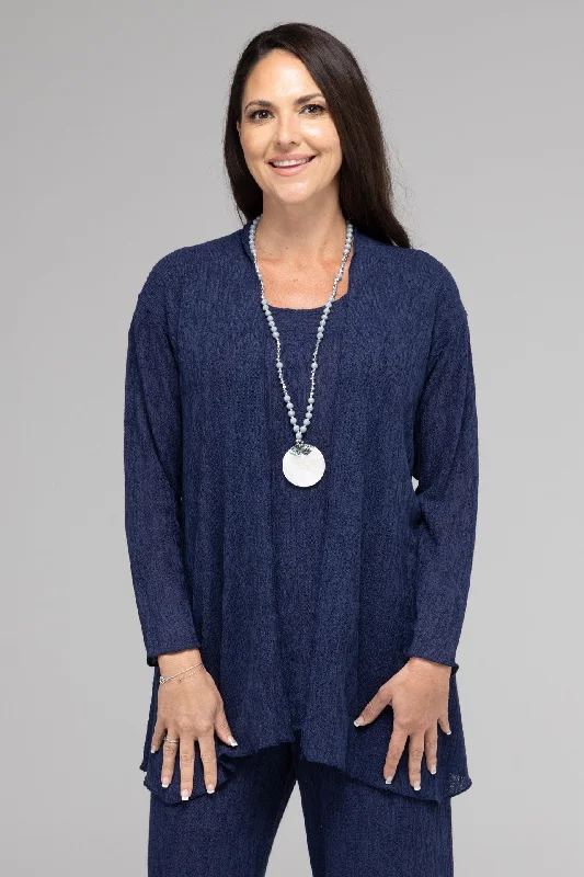 TWIN SET - Navy Haven Poly/Rayon Knit Longer Sleeve top + Cardigan