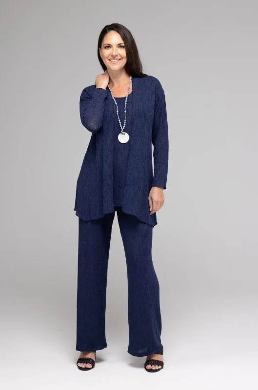 TWIN SET - Navy Haven Poly/Rayon Knit Longer Sleeve top + Cardigan