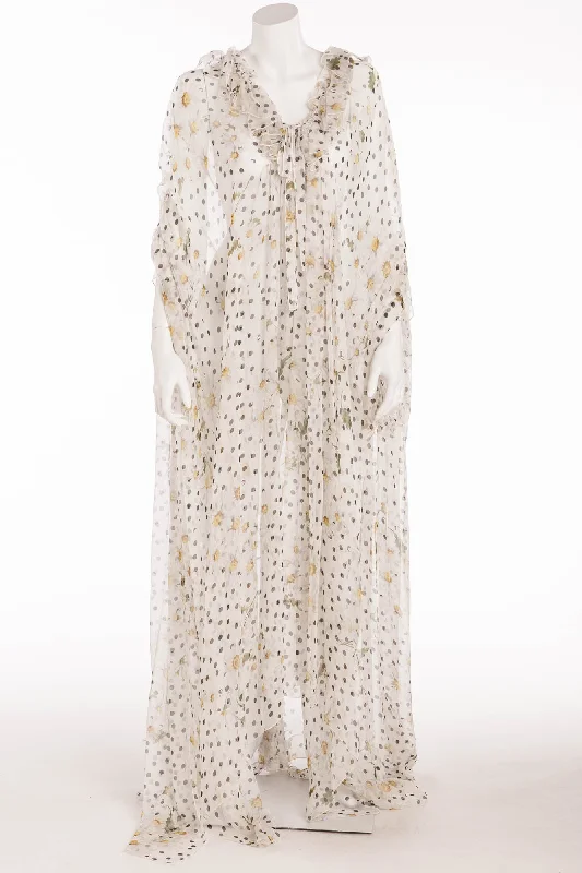 Dolce & Gabbana - White Black Polka Dot & Daisy Caftan Dress -