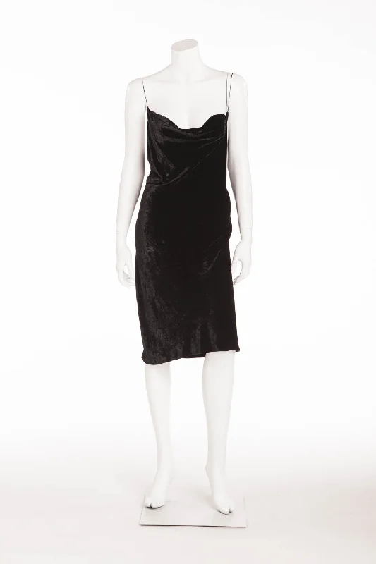 Donna Karan  - Black Velvet Spaghetti Strap Dress - S