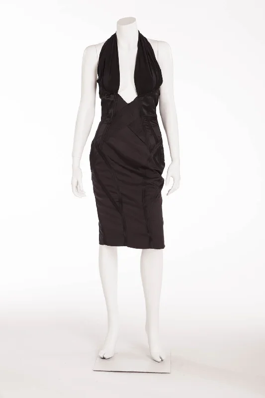 Iconic Tom Ford for Gucci - Black Corset Halter Dress with Cross Over V Neck - IT 42