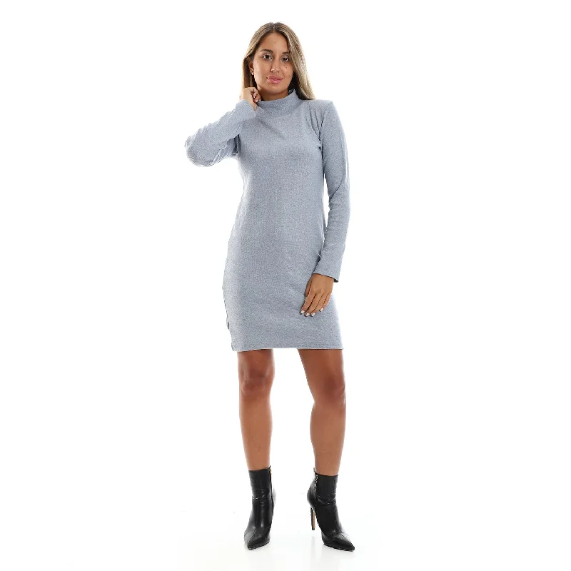 High-Neck Ribbed Winter Dress - Kady