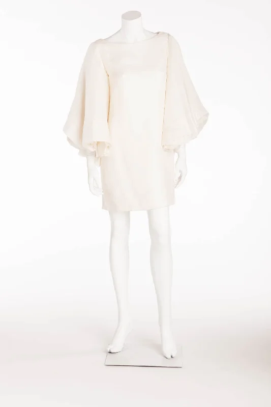 Marchesa - White Dress with Rose Puffy Sleeves - US8
